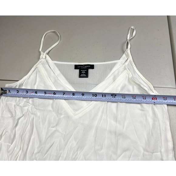 Love Cameron Women LARGE Off White Strappy V Tank Top Loose Casual Shirt Blouse - Picture 3 of 7